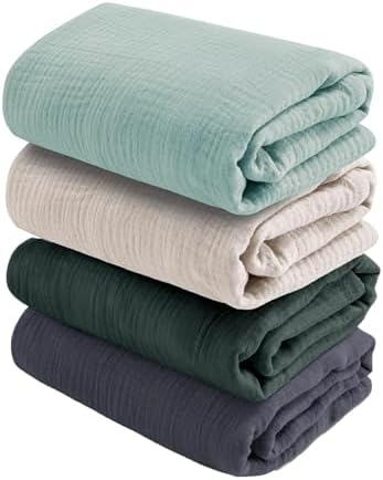 Baby Muslin Swaddle Blankets for Boys and Girls,4-Pack Breathable...