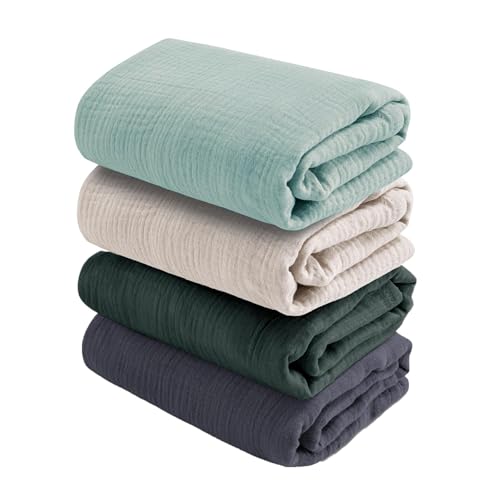 Image of CottCare Baby Muslin Swaddle Blankets for Boys and Girls,4-Pack Breathable and Skin-Friendly,Wrap Soft Silky Cotton Muslin Swaddle Blankets/Atrovirens/Green/Apricot White/Grey…