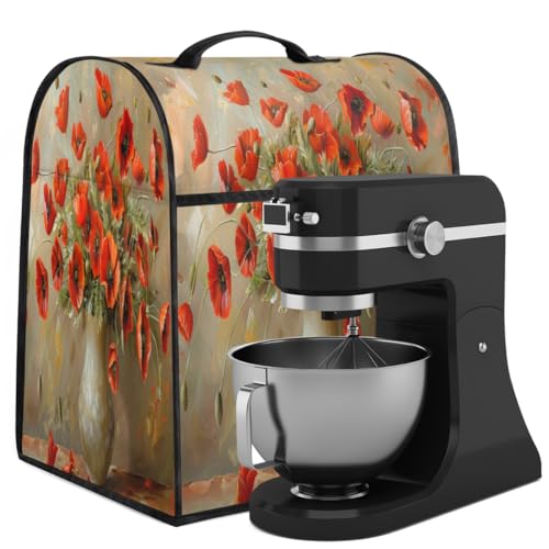 Coffee Maker Cover Red Poppy Floral Kitchen Appliance Covers Small Appliance Covers Blender Cover Juicer Cover Dust Covers for Kitchen Appliances with Top Handle and Pockets,Washable,B369