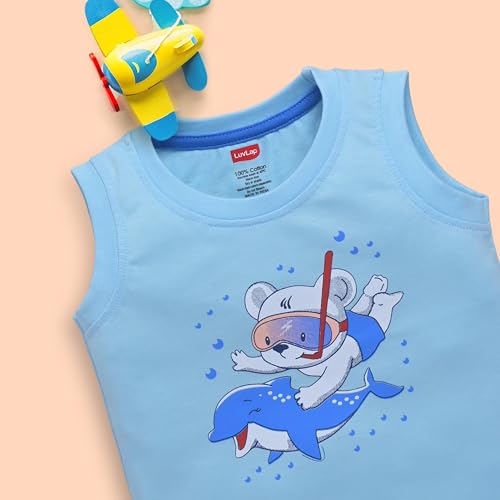 Image of LuvLap Baby Boys Regular Fit 100% Cotton Sleeveless Boys T-Shirt & Shorts Set Pack of 3