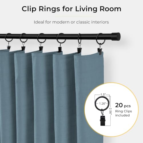 Image of INOVADAY 100% Blackout Curtains for Bedroom, Stone Blue Black Out Curtains 90 Inch Long, Clip Rings Linen Blackout Drapes, Thermal Insulated Room Darkening for Living Room, 2 Panels - W50xL90