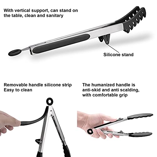 4in1 Stainless Steel Kitchen Food Tongs Set for Cooking with BPA Free Silicone Tips, Toaster Steak Pie Pizza Pasta Spaghetti Noodles Salad Fruit Vegetable Grill BBQ Buffet Clamp Serving Tools Gadgets - Image 4