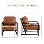 Yaheetech PU Leather Armchairs, Retro Leisure Accent Chair with Extra Soft Padded and Cushion, 105 Degree Slant Back, Modern Reading Arm Chair for Living Room/Office/Bedroom/Study, 2pcs, Light Brown - Image 3
