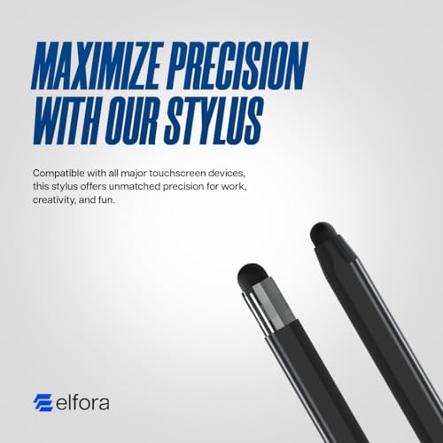 Elfora 2 in 1 Tablet Stylus Pen for All Touch Screens Devices | Fine Point Tip | High Sensitivity & Precision Capacitive Pen with Compatible for iOS, Android, and Windows – Black 8