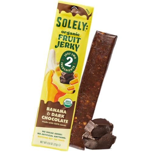 Image of SOLELY - Organic Banana Chocolate Drizzled Fruit Jerky - 1 Individually Wrapped Fruit Strip - Fruit Leather Made from Dried Fruit - Healthy Snacks for Adults & Kids - Vegan, Non GMO - 0.8oz (23g)