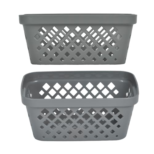 Image of Glad Plastic Storage Basket Set - Multipurpose Drawer Trays, Kitchen Pantry Containers, and Bathroom Bins - 9 Pack Small Organizers, Grey
