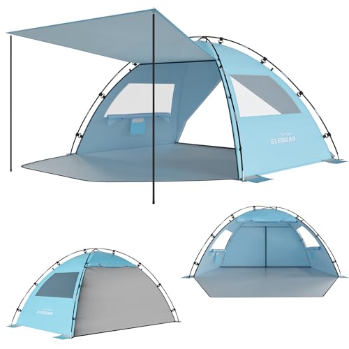 Beach Tent Sun Shelter, Elegear CumbreX™ UPF 50+ Beach Tent Canopy, 4-5 Person Pop Up Beach Shade Tent Portable Beach Cabana Lightweight Easy Carry Set Up for Camping Fishing Outdo image 5