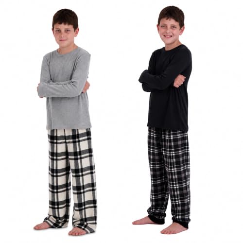 Image of US Angels Boys Pajamas Set | 4-Piece Long Sleeve & Fleece Pants | Soft Warm Sleepwear Pjs for Kids & Teens