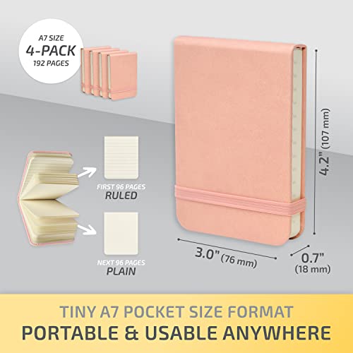 Lot de 4 petits blocs-notes de poche A7 en cuir rigide rose avec feuille détachable