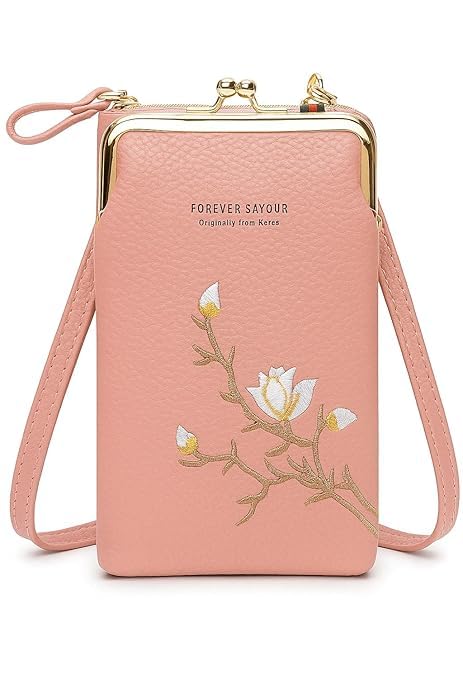 Mevigo Women’s Small Cross-Body Phone Bag Stylish PU Leather Mobile Cell Phone Cash & Card – Girls Hand Purse Pouch Pocket Purse Wallet Sling Bag Mini Shoulder Bags – PINK