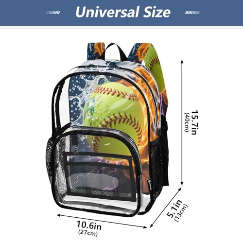 Green Baseball Fire Ball Water Clear Backpack Heavy Duty See Through Transparent PVC BookBag for Kids Boy Girl School Work4