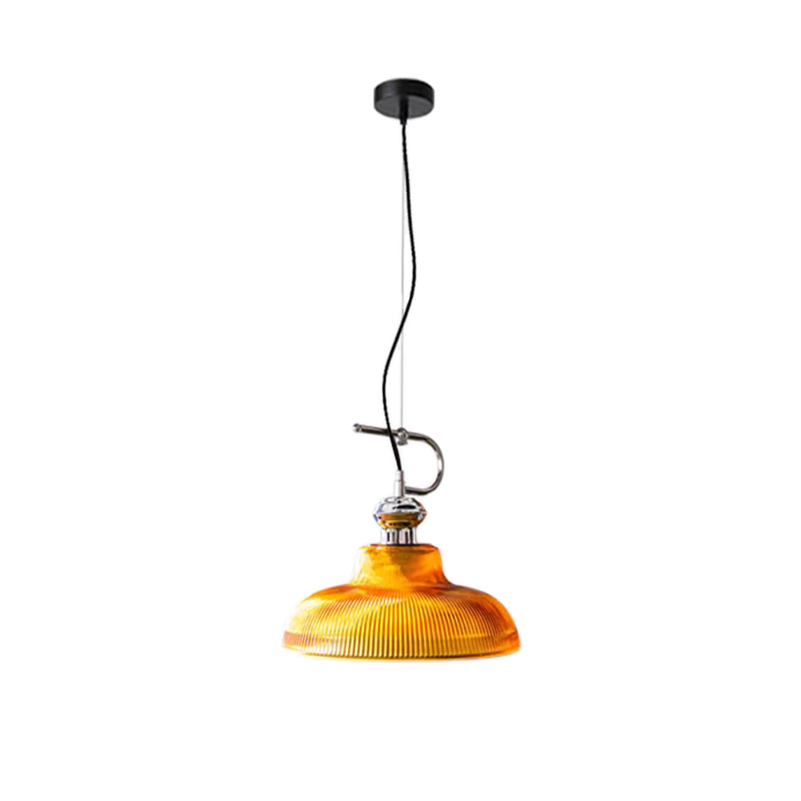 S-Cevada Modern Pendant Light with Ribbed Glass Shade and Metal Holder, Adjustable Height Ceiling Lamp, Ideal for Dining Room, Kitchen Island, Living Room, Café (Amber)