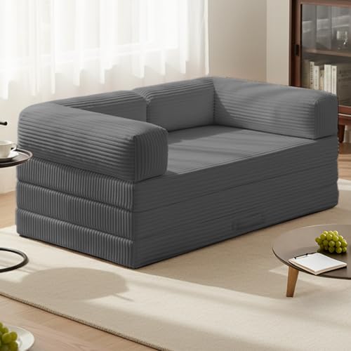Image of Tri-Fold Foldable Mattress, Convertible Folding Sofa Bed with Removable Arms & Washable Cover, All-in-One Portable Mattress Floor Sofa Bed, No Assembly Required & Non-Slip, Full Size, Grey