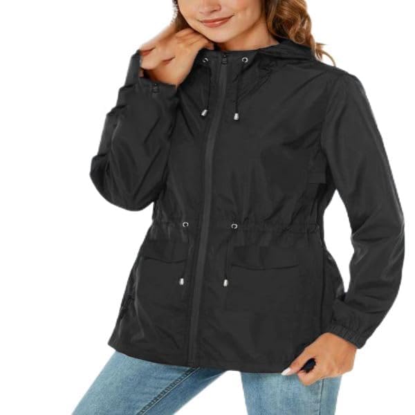 Regenjacke Damen Wasserdicht Leicht Regenjacke Faltbar Windbreaker Packbare Regenmantel mit Kapuze ​Windjacke Wandern Regenjacken mit Taschen