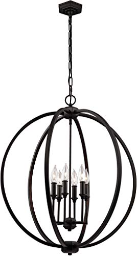Exclusive Discount 90% Price Feiss F3061/6ORB Corinne Orb Crystal Inlay Pendant Lighting, 6-Light 360 Watts (25"Dia x 28"H), Oil-Rubbed Bronze