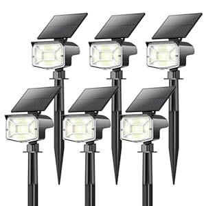 Solar Spot Lights Outdoor, [92 LEDs/6 Pack/3 Modes] 2-in-1 Solar Landscape Spotlights, IP65 Waterproof Auto On/Off Solar Lights Outdoor for Walkway Yard Garden Driveway (Cool White)