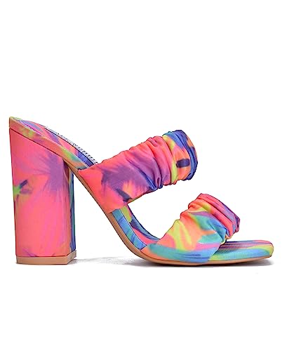 Cape Robbin Rie Del Chunky High Heels For Women, Strappy Shoes With Square Open Toe - Floral Size 6 Multi #TOP1