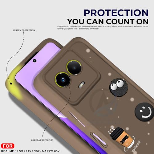 Image of AESTMO Back Case Cover for Realme 11 5G / 11X / C67 / Narzo 60X Cover | Cute Fun Cartoon 3D Ball | Coffee Silicone Case | Full Body Protection | Camera Protection Back Cover (Brown)