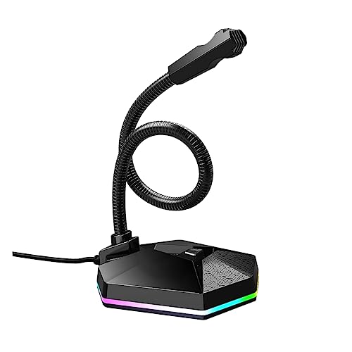 Toyvian 1PC Bendable USB Microphone with Noise Technology Desktop Mini RGB Mic for Video Conferencing Voice Chat Drive Luminous Design for Home Office Use Black
