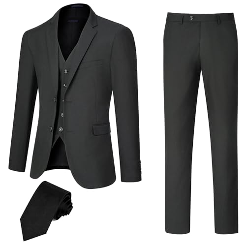 Mens Slim Fit 3 PCS Suit Wedding Graduation Business 2 Button Notch Lapel Jacket Vest Pants Gift for Men Son