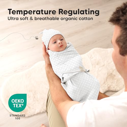 Image of 3pk Organic Swaddles for Newborns Girls, Boys & Hats (Nordic, 0-3M) | Soft Cotton Baby Sleep Sacks 0-3 Months, Breathable Baby Hats and Swaddles 0-3 Months, Newborn Essentials Must Haves