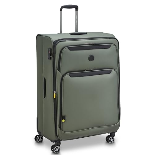 Image of DELSEY Paris Jennifer 82 cms Large Check-in Polyester Soft Sided 8 Wheels and Expandable Spinner Suitcase /Trolley Bag for Travel with TSA Lock- Green