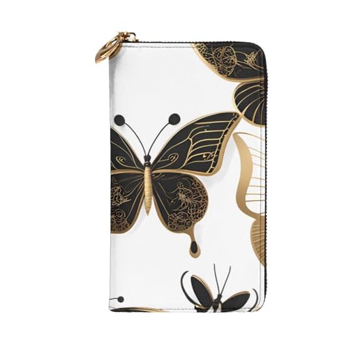 Leather Wallet - Stylish and Durable Wallet for Women with Multiple Compartments and Zipper Design Gold Butterflies Picture2