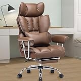 Efomao Desk Office Chair 400LBS, Big and Tall Office Chair, PU Leather Computer Chair, Executive Office Chair with Leg Rest and Lumbar Support,Brown Office Chair