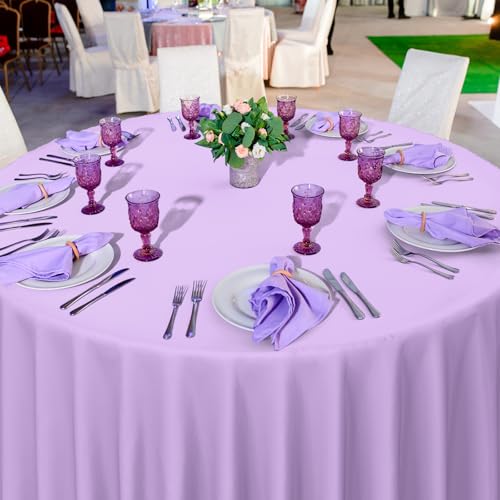 Image of Ragnhild 16 Pack Lavender Plastic Tablecloths for Round Tables, Premium Decorative Light Purple Disposable Table Cloths for Parties, Round Party Table Cover for Birthday Wedding Baby Shower, 84 Inch