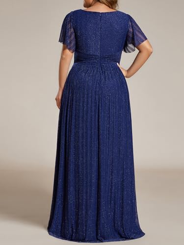 Image of Ever-Pretty Women's Plus Size Glitter Formal Dresses for Curvy Women A Line V Neck Gala Mother of Bride Dress Evening Gown