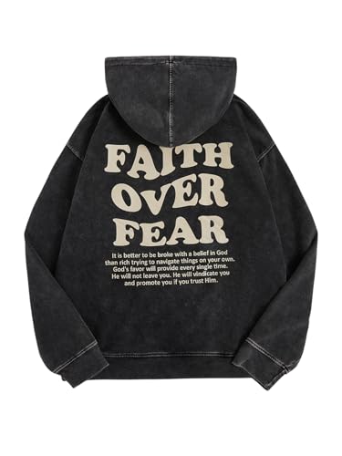 WDIRARA Men's Y2k Letter Graphic Distressed Long Sleeve Hoodie Vintage Hipster Loose Fit Hooded Sweatshirt