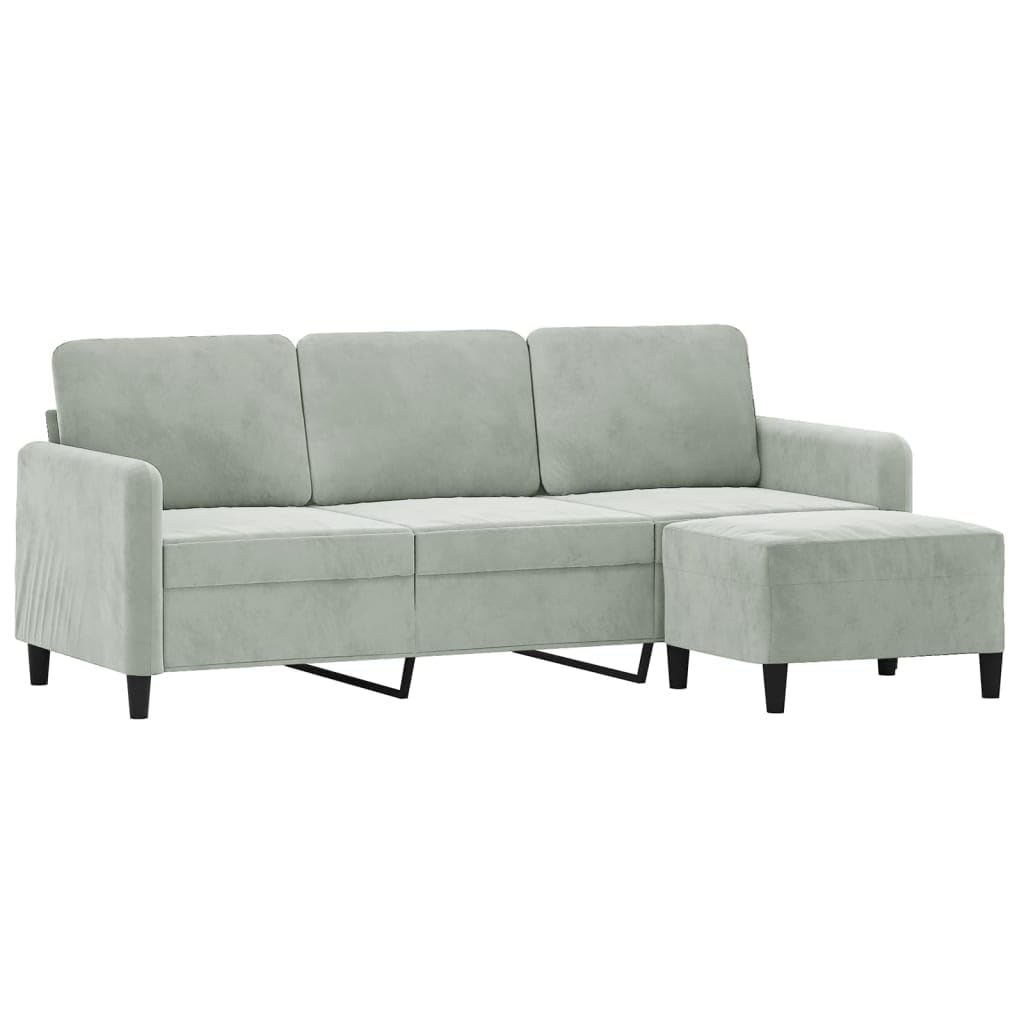 Sofá de 3 plazas con Taburete de Terciopelo Gris Claro 180 cm, Sofa 3 plazas