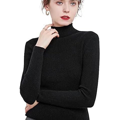 Buliezy Turtleneck Pullover Women's Pullover Elegant Sweatshirt Long Sleeve Knitted Jumper Warm Sweater, black, S Cover