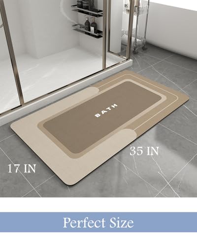 Image of MontVoo Bath Mat-Bath Mat Rug Non Slip Super Absorbent Stain Resistant Quick Dry Thin Bathroom Rug-Bath Mats for Bathroom Floor Bathtub Vanity-Bathmat Bath Rug Easy Care-17 inchx35 inch,Beige