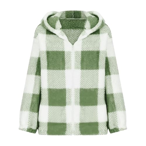 Fall Fleece Jackets for Women Fuzzy Zip Up Jacket Winter 2025 Oversized Long Sleeve Hooded Warm Plaid Coats2