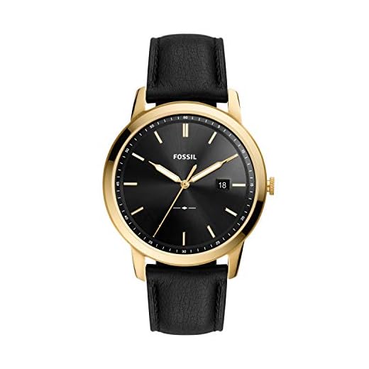 Fossil Men's Minimalist Solar-Powered Stainless Steel and Eco Leather Watch, Color: Gold, Black (Model: FS5840)
