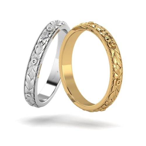 3mm Handmade Leaf Vintage Style Victorian Filigree Engraved Wedding Band Ring3