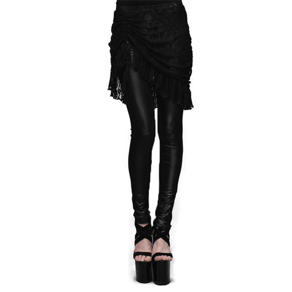 Gothic Women's Black Lace Leggings Steampunk Long Slim Skirt Leather Pants