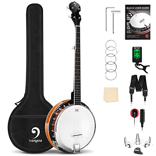 Vangoa Banjo 5 String, Full Size Banjo Beginner Kit, Remo Head Mahogany Resonator Banjo Closed Back with Padded Bag for Adults Teens Starters