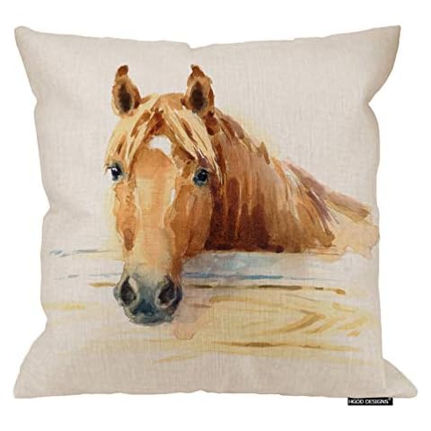 HGOD DESIGNS Horse Pillow Cover,Watercolor Horse in The Stable Art Painitng Cotton Linen Cushion Covers Home Decorative Throw Pillowcases 18x18inch Cover