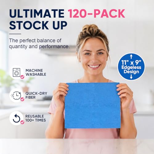 Image of GLIMGLINT Microfiber Cleaning Cloth 150 Pack, Reusable Paper Towels 11 x 9 | Lint Free & Absorbent Cleaning Rags for Car, Home, Kitchen, Glass & Screen, Washable Shop Towel with Box, Pink /Blue /Grey