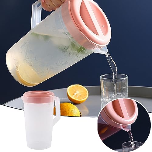 Pichet en Plastique de Grande Capacité avec Couvercle, 2 L Carafe Froide de Jus de Lait avec Poignéede pour Réfrigérateur, Pichet de Thé Glacé à Eau Simple et Tendance pour les Besoins Quotidiens