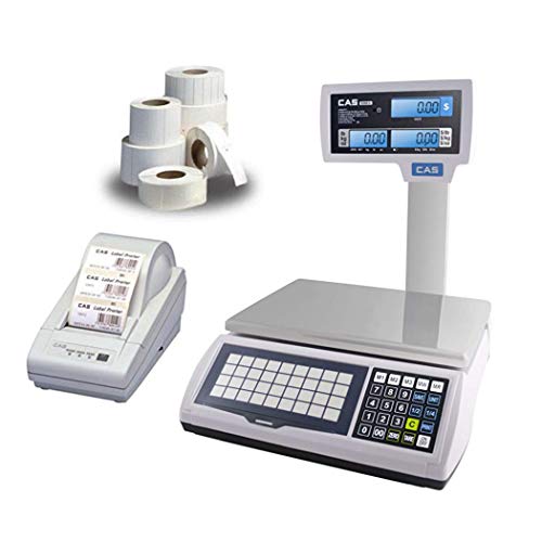 CAS S-2000 Jr / Pole Display Price computing Scale,NTEP, 60 lb X0.01 lb, DLP-50 Thermal Label Printer, 1 Case of Labels LST-8060