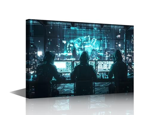 Tableau cyber heist encadré pour créer une ambiance salon geek et high-tech