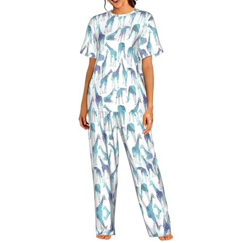 Pyjama girafe ensemble fluide manches courtes solution confort textile pour nuit femme S-3XL