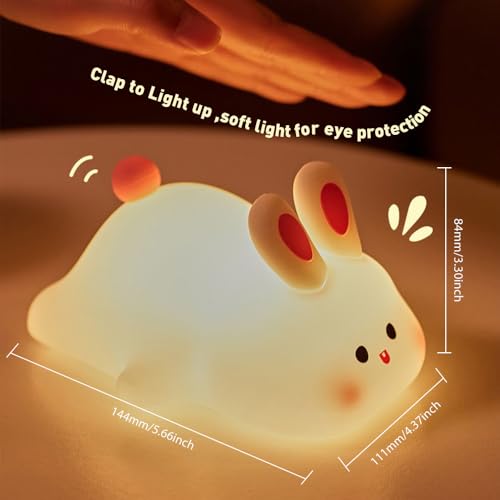 Image of IFTHFOUR Bunny Night Light - 16 Color Kawaii Silicone Lamp, Rechargeable Dimmable Nursery Light, Soft Touch Rabbit Nightlight for Toddler Room, Baby Bedside Lamp for Girls and Boys