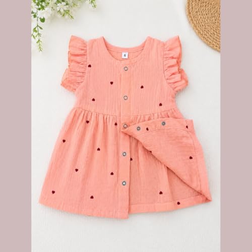 Image of Lilimi Toddler Baby Girl Cotton Muslin Dress, Breathable Flutter Sleeve Button-Front Cute Frocks