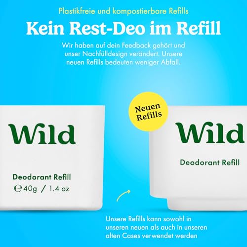 Wild - Natürliches Nachfüllbares Deodorant-Starter-Set mit pinkfarbenem Case und nach Fresh Cotton & Sea Salt duftende Nachfüllpackung (40g) - Aluminiumfrei - Lang anhaltender Schutz - Vegan