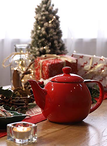 Sweese 221.104 Teapot, Porcelain Tea Pot With Stainless Steel Infuser, Blooming & Loose Leaf Teapot - 27 Ounce, Red #TOP1