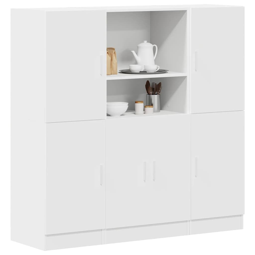Juego de 3 piezas de armario de cocina en color blanco, moderno armario de almacenamiento de madera, cocina versátil con puertas y compartimentos abiertos, dimensiones 133 x 41,5 x 131,5 cm